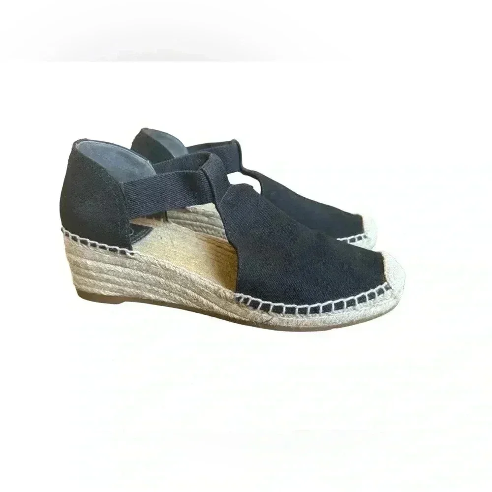 Tory Burch Women's Black Catalina Espadrille Wedge Sandal size 9M